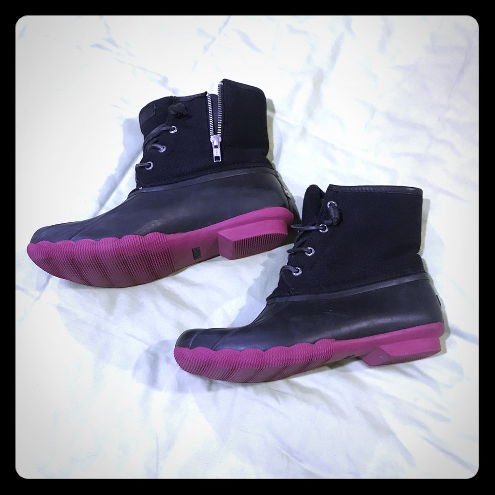 Sperry Duck Boots - Black and Magenta
